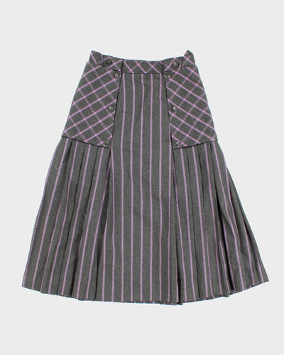 80's Vintage Pleated Check Skirt with Button Detailing - S