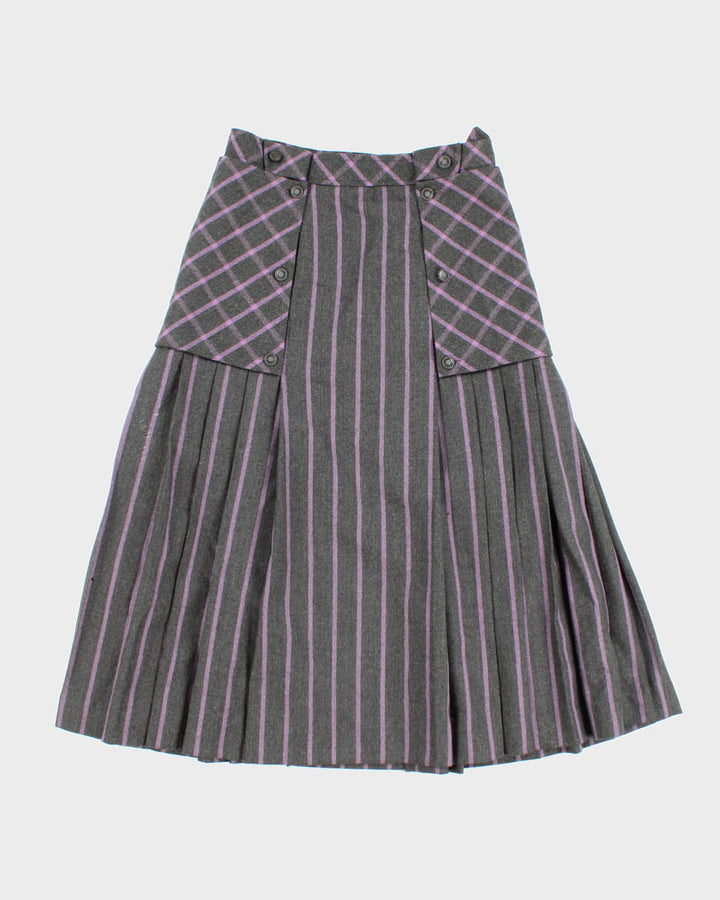 80's Vintage Pleated Check Skirt with Button Detailing - S