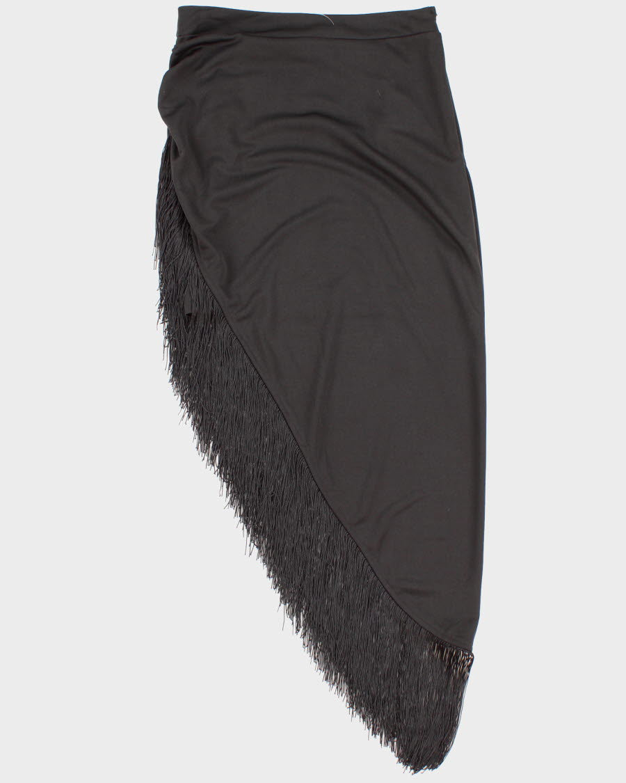 Vintage Women's Black Asymmetric Fringe Skirt - M