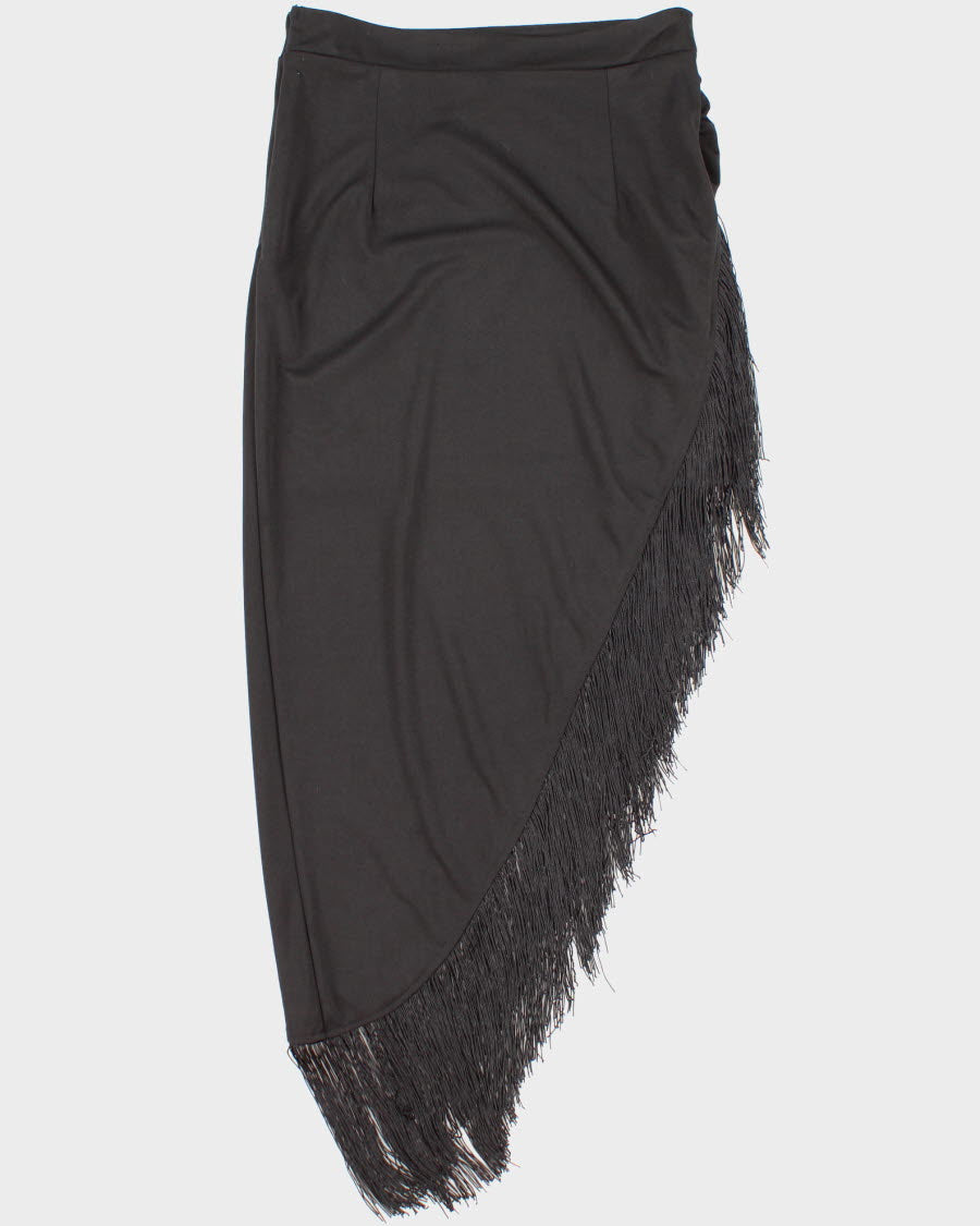 Vintage Women's Black Asymmetric Fringe Skirt - M