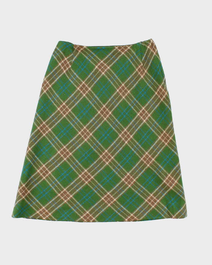 Vintage 1980s Green Wool Plaid Skirt - S