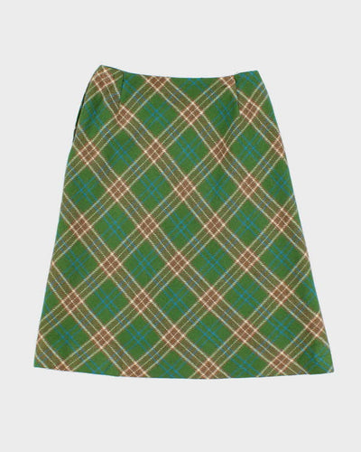 Vintage 1980s Green Wool Plaid Skirt - S