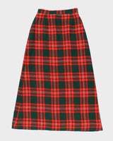 Vintage 1980s Green And Red Plaid Wool Maxi Skirt - S