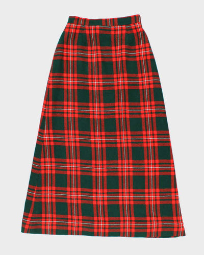 Vintage 1980s Green And Red Plaid Wool Maxi Skirt - S