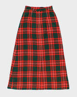 Vintage 1980s Green And Red Plaid Wool Maxi Skirt - S