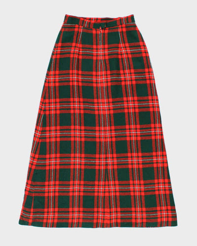 Vintage 1980s Green And Red Plaid Wool Maxi Skirt - S