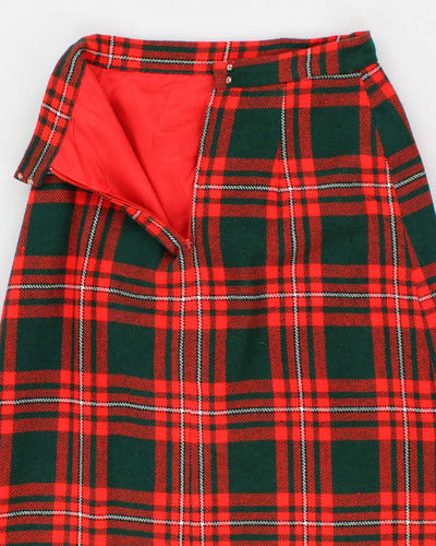 Vintage 1980s Green And Red Plaid Wool Maxi Skirt - S