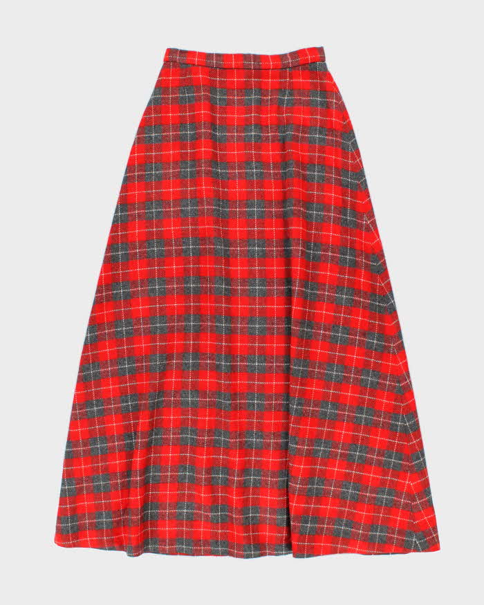 Vintage 1970s Red And Grey Wool Maxi Skirt - S
