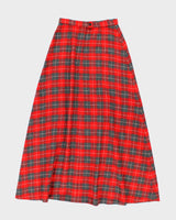 Vintage 1970s Red And Grey Wool Maxi Skirt - S