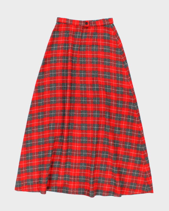 Vintage 1970s Red And Grey Wool Maxi Skirt - S