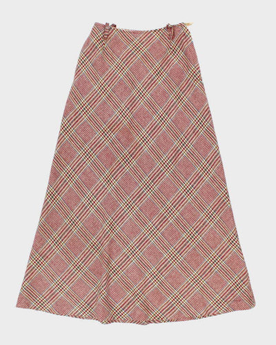 Vintage 1970s Burgundy Checked Wool Maxi Skirt  - S