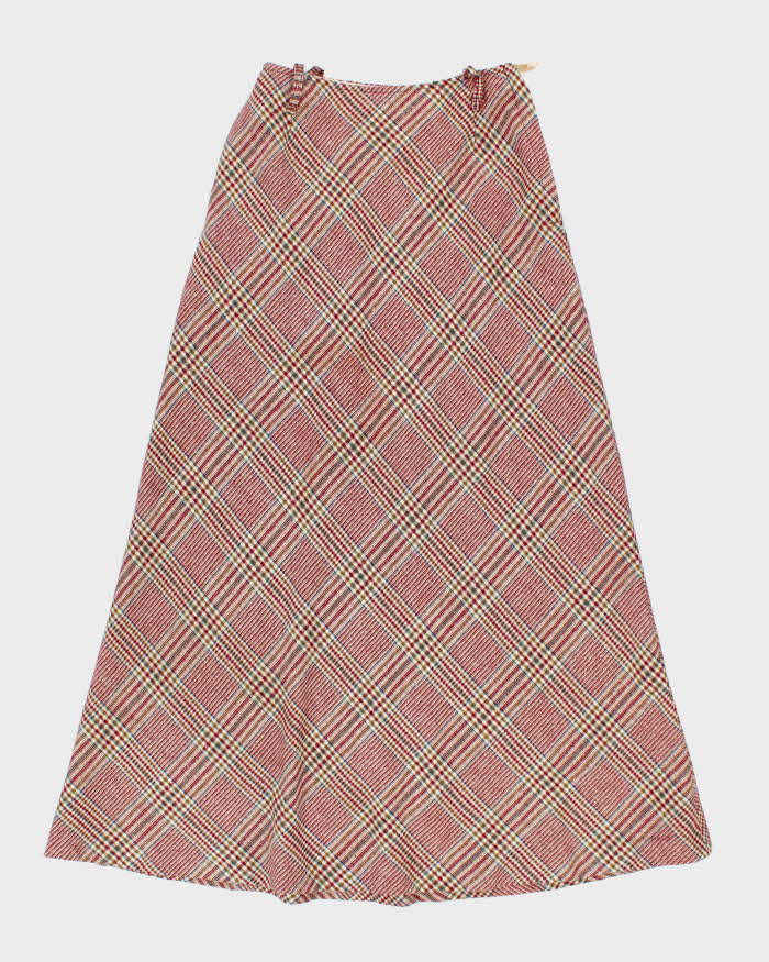 Vintage 1970s Burgundy Checked Wool Maxi Skirt  - S