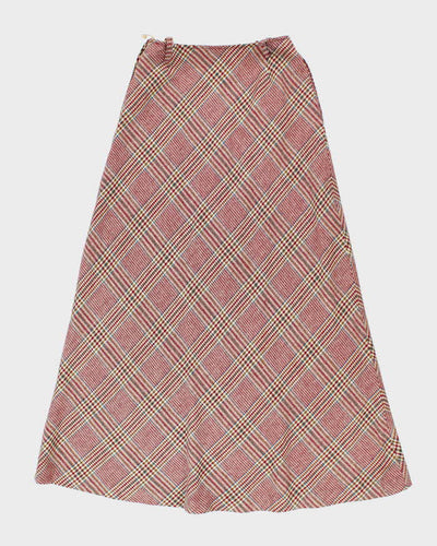 Vintage 1970s Burgundy Checked Wool Maxi Skirt  - S