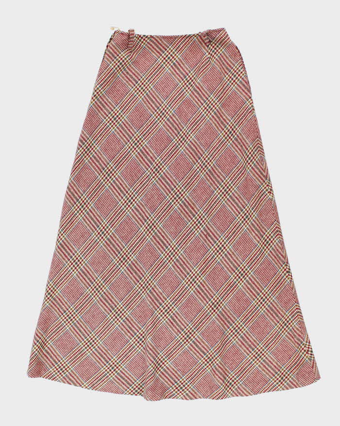 Vintage 1970s Burgundy Checked Wool Maxi Skirt  - S