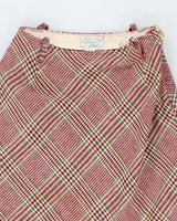 Vintage 1970s Burgundy Checked Wool Maxi Skirt  - S