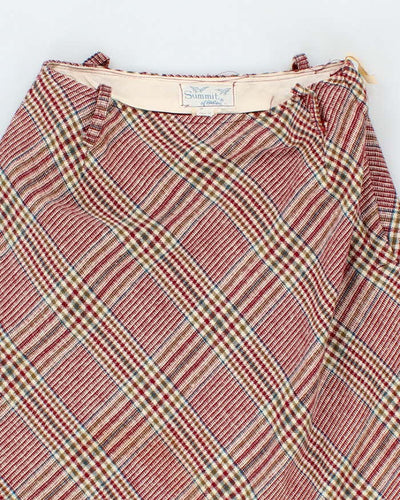 Vintage 1970s Burgundy Checked Wool Maxi Skirt  - S