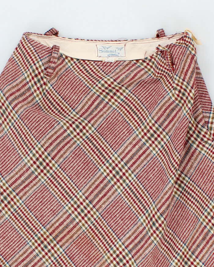Vintage 1970s Burgundy Checked Wool Maxi Skirt  - S