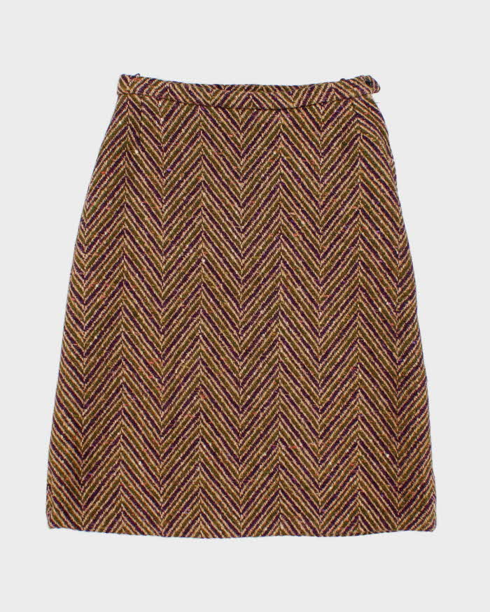 Vintage 1960s Green And Purple Wool Skirt - S