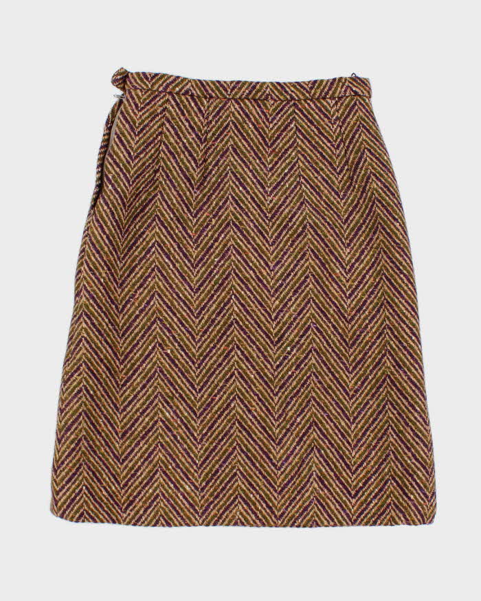 Vintage 1960s Green And Purple Wool Skirt - S