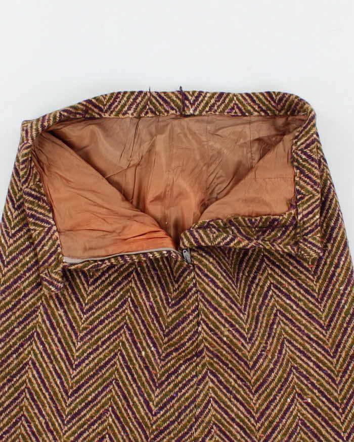 Vintage 1960s Green And Purple Wool Skirt - S