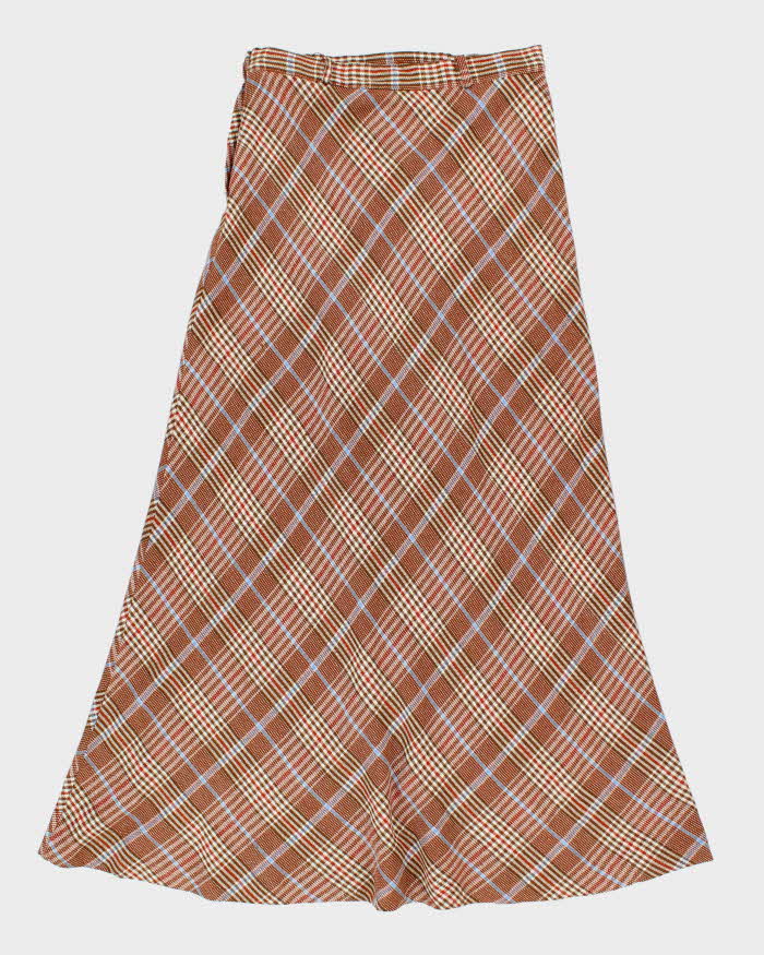 Vintage 1970s Brown Plaid Wool Maxi Skirt - M