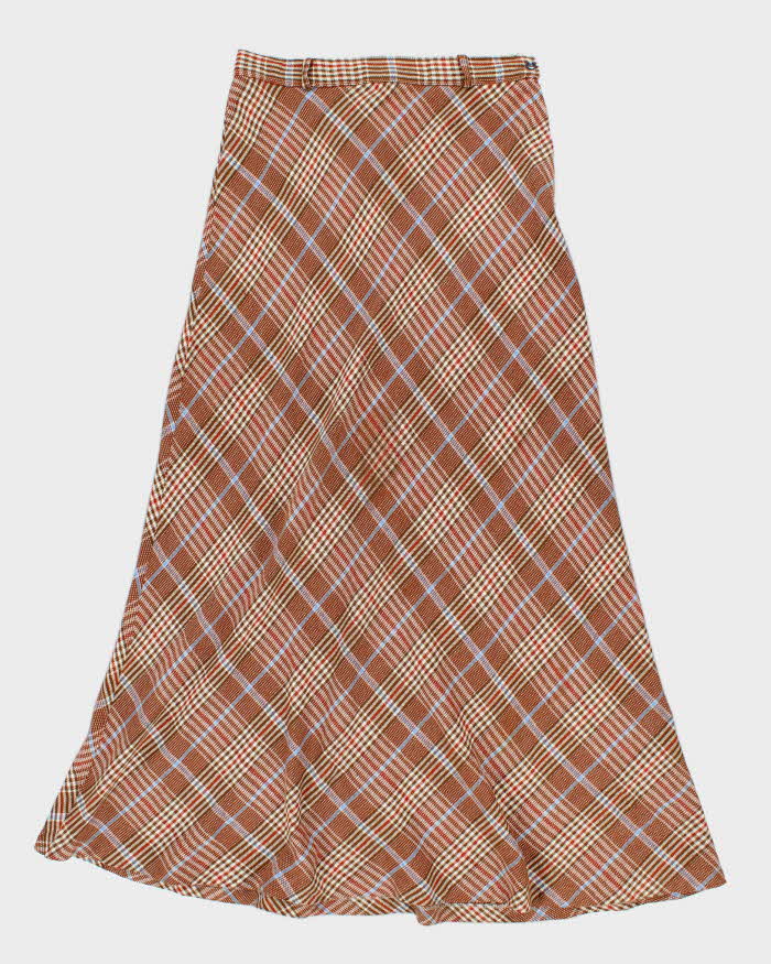 Vintage 1970s Brown Plaid Wool Maxi Skirt - M