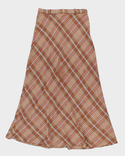 Vintage 1970s Brown Plaid Wool Maxi Skirt - M