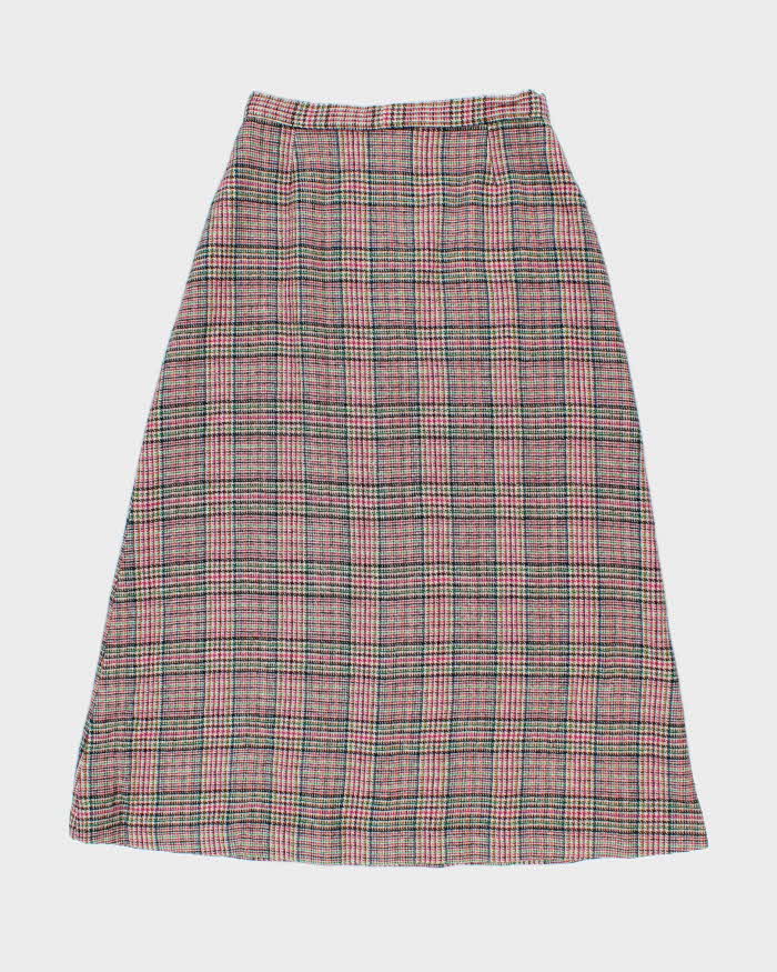 Vintage 1970s Pink Plaid Wool Maxi Skirt - M