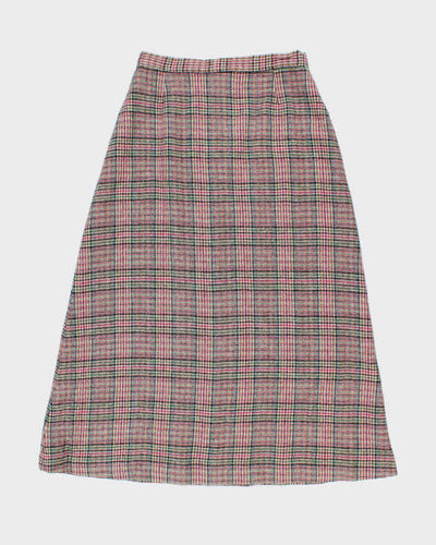 Vintage 1970s Pink Plaid Wool Maxi Skirt - M