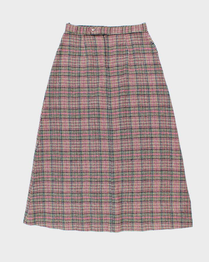 Vintage 1970s Pink Plaid Wool Maxi Skirt - M