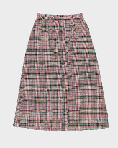 Vintage 1970s Pink Plaid Wool Maxi Skirt - M