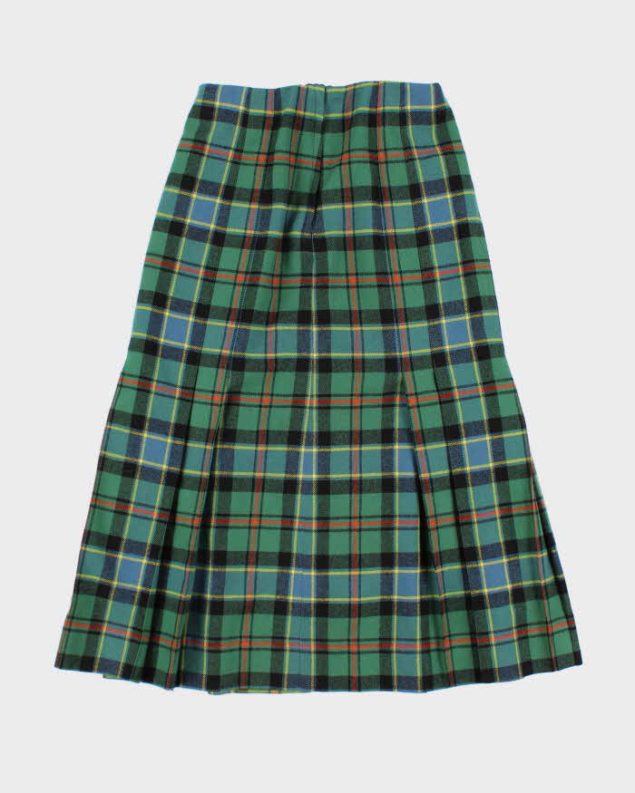 Womens Vintage Green Scottish Plaid Pleated Skirt - XS