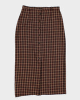 Vintage Brown Button Up Plaid Skirt - M