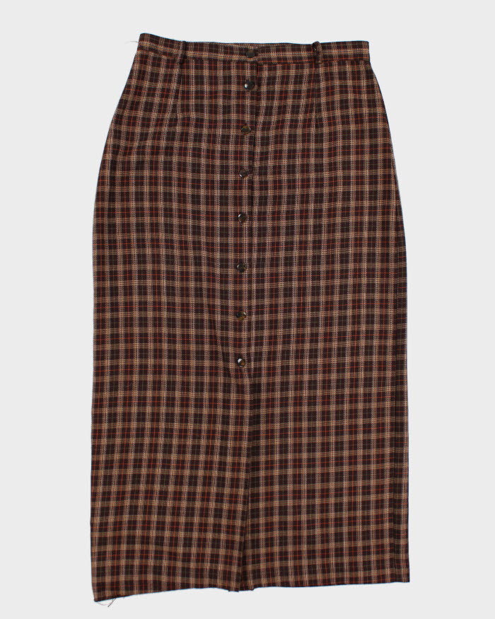 Vintage Brown Button Up Plaid Skirt - M