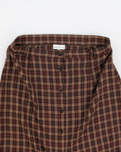 Vintage Brown Button Up Plaid Skirt - M