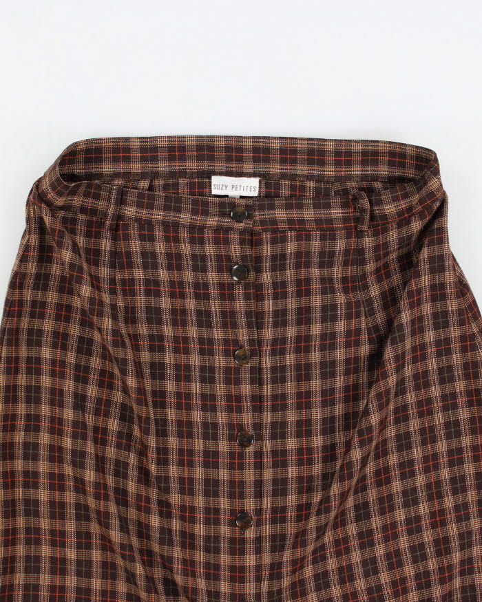 Vintage Brown Button Up Plaid Skirt - M