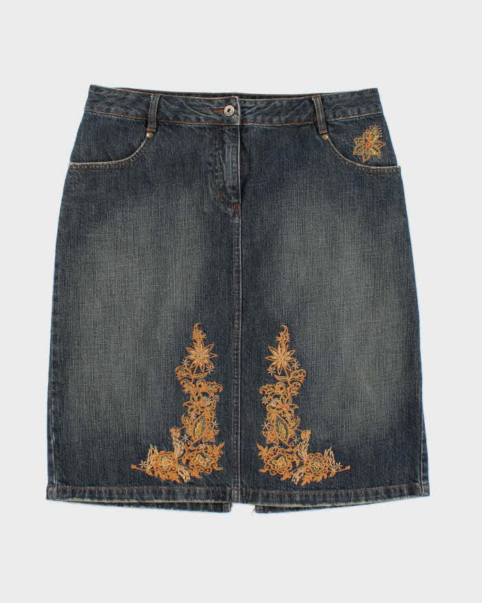 Y2k 00s Mac &amp; Jac Embroidered Denim Skirt - M