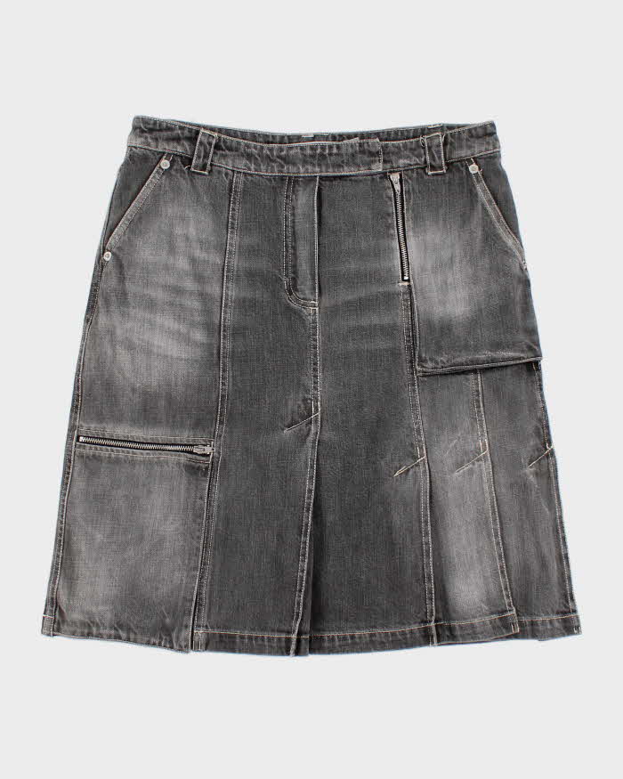 Vintage Y2k 00s Grey Pleated Zip Denim Skirt - M
