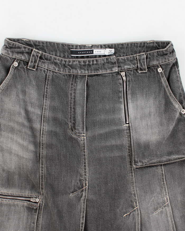 Vintage Y2k 00s Grey Pleated Zip Denim Skirt - M