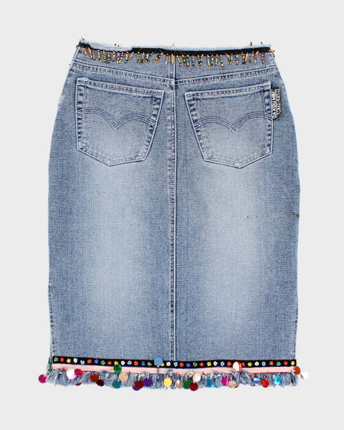 Y2k 00s Denim Beaded Sequin Skirt - S