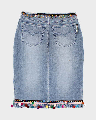Y2k 00s Denim Beaded Sequin Skirt - S
