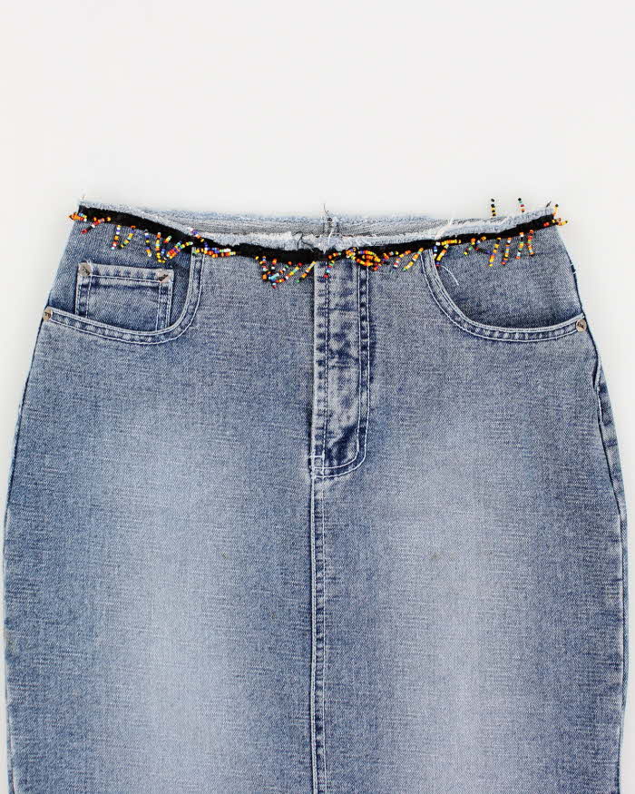 Y2k 00s Denim Beaded Sequin Skirt - S