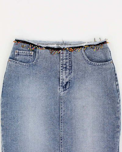 Y2k 00s Denim Beaded Sequin Skirt - S