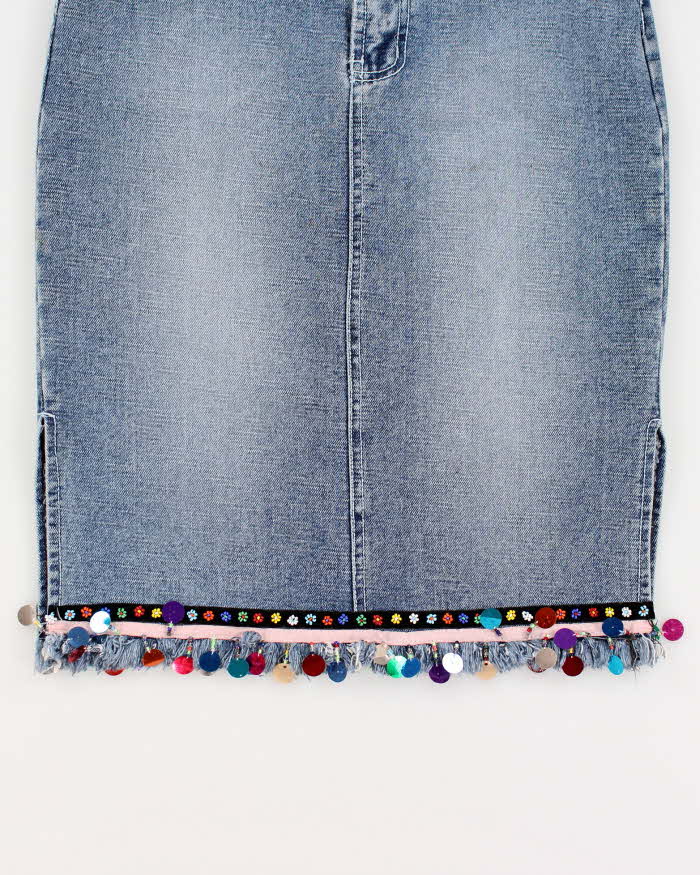 Y2k 00s Denim Beaded Sequin Skirt - S