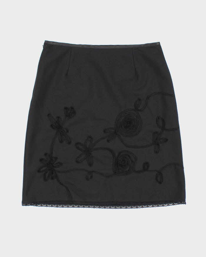Y2k 00s V'cocca Black Embroidered Smart Skirt - L