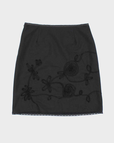 Y2k 00s V'cocca Black Embroidered Smart Skirt - L
