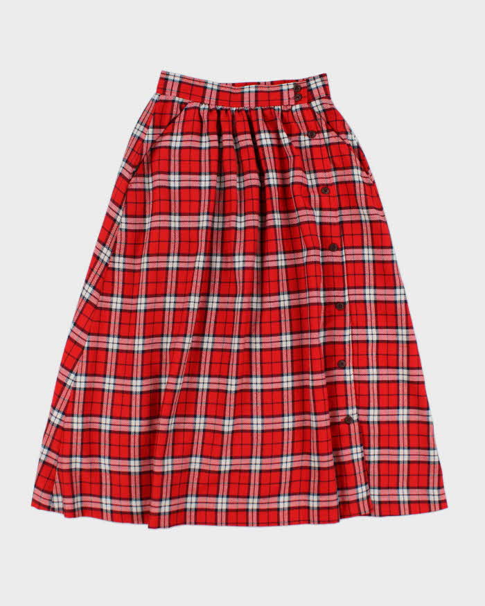 Vintage Red Tartan Button Up Skirt - XS