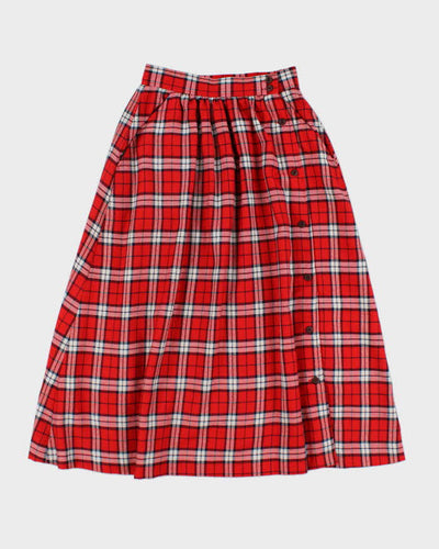 Vintage Red Tartan Button Up Skirt - XS