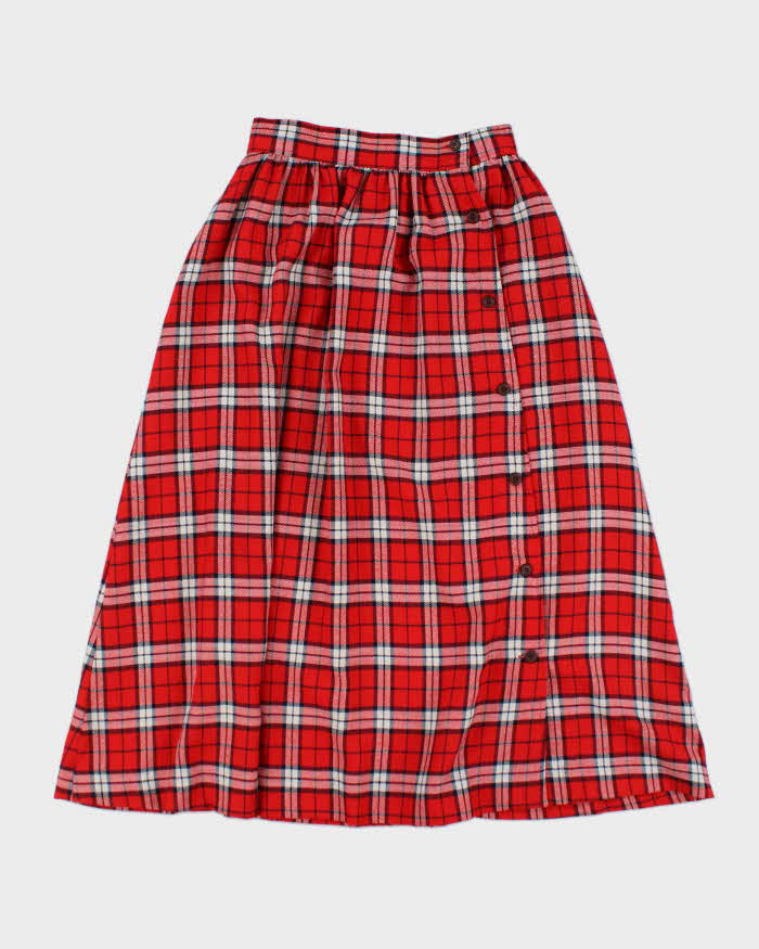 Vintage Red Tartan Button Up Skirt - XS