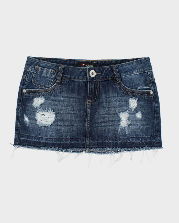 Y2k 00s Guess Distressed Denim Mini Skirt - S